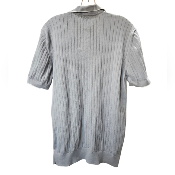 Rib Knit Short Sleeve Johnny Collar Sweater Size L MSRP $179 - Picture 6 of 10
